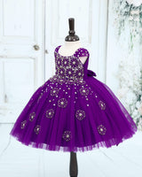 Net Cap Sleeve 3D Floral Appliqué Full-Length Gown for Girl in Dark Purple(New)(Bestseller)