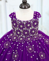 Net Cap Sleeve 3D Floral Appliqué Full-Length Gown for Girl in Dark Purple(New)(Bestseller)