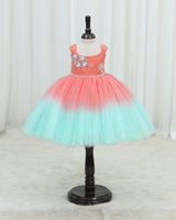 Net Cap Sleeve Aari & 3D Butterfly Floral Full Length Gown - Flamingo Pink & Sea Green(New)(Bestseller)