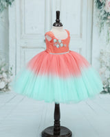 Net Cap Sleeve Aari & 3D Butterfly Floral Full Length Gown - Flamingo Pink & Sea Green(New)(Bestseller)