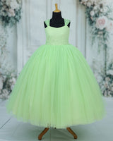 Net Cap Sleeve Fit & Flare Beads Work Full Length Gown - Pastel Green(New)