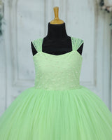 Net Cap Sleeve Fit & Flare Beads Work Full Length Gown - Pastel Green(New)