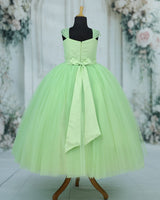 Net Cap Sleeve Fit & Flare Beads Work Full Length Gown - Pastel Green(New)
