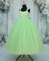 Net Cap Sleeve Fit & Flare Beads Work Full Length Gown - Pastel Green(New)