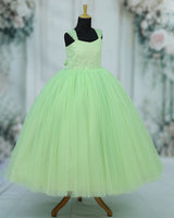 Net Cap Sleeve Fit & Flare Beads Work Full Length Gown - Pastel Green(New)