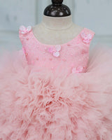 Net Sleeveless Ball Gown Floral Knee Length Frock - Pastel Pink(New)