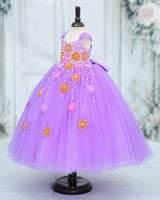Net Cap Sleeve 3D Hand Crafted Flower Appliques Floral Full Gown - Lavender(New)(Bestseller)
