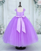 Net Cap Sleeve 3D Hand Crafted Flower Appliques Floral Full Gown - Lavender(New)(Bestseller)