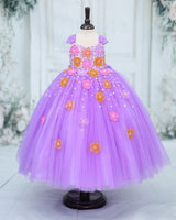 Net Cap Sleeve 3D Hand Crafted Flower Appliques Floral Full Gown - Lavender(New)(Bestseller)