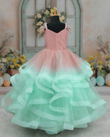 Net Sleeveless Twirl Layered Princess Full Length Gown - Peach & Blue(New)