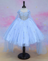 Organza Cap Sleeve Detachable Back Trail Snow Theme Full Length Gown - Blue(New)
