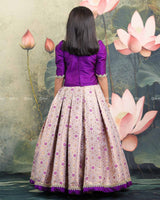 Purple Crop Top With Handworked Layer Necklace And Brocade Skirt