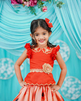 Peach and Red Skirt and Top for Girls Online | Premium Quality Kids Wear Online in India