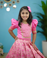 Buy Kids Pink Brocade Pattu Pavada Set Online | Kids Ethnic Wear Online