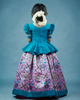 Kids Green Peplum Top and Pink Zari Embroidery Skirt | Kids Traditional Wear Online