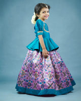 Kids Green Peplum Top and Pink Zari Embroidery Skirt | Kids Traditional Wear Online