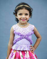 Kids Pink and Lavender Floral Print Skirt and Top Online | Designer Kids Clothes Online in Tamil Nadu