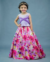 Kids Pink and Lavender Floral Print Skirt and Top Online | Designer Kids Clothes Online in Tamil Nadu