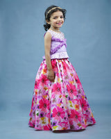 Kids Pink and Lavender Floral Print Skirt and Top Online | Designer Kids Clothes Online in Tamil Nadu