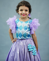 Kids Blue Geometric Printed Top and Skirt Online | Premium Quality Kids Wear Online in India