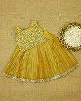 Golden Yellow Color Skirt With Embroidery Material Top.