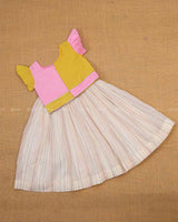 Pink and Yellow Symmetrical Ivory Color Top and Skirt.