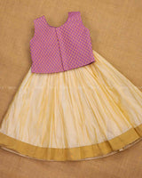 Pink Brocade Top With Off White Skirt