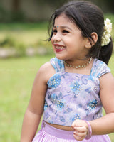 Lavender Pleated Lehenga With Floral Top