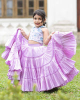 Lavender Pleated Lehenga With Floral Top