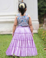 Lavender Pleated Lehenga With Floral Top