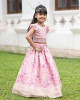 Pink Lace Top With Flutter Sleeves Paired With A Floral Umbrella Skirt-C