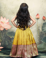 Mustard Yellow And Magenta Brocade Lehanga