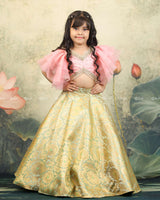 Pastel Green And Peach Brocade Lehanga Set