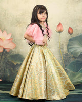 Pastel Green And Peach Brocade Lehanga Set