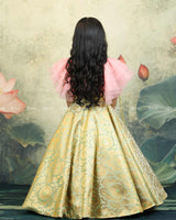 Pastel Green And Peach Brocade Lehanga Set