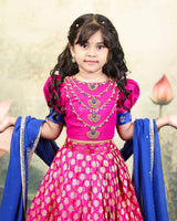 Layered Necklace Ari Work Magenta Top And Pleated Skirt With Dhupatta