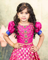 Layered Necklace Ari Work Magenta Top And Pleated Skirt With Dhupatta