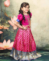 Layered Necklace Ari Work Magenta Top And Pleated Skirt With Dhupatta