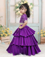 Purple Embroidery Crop Top With Pleated Layered Skirt