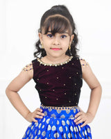 Royal Blue and Purple HandWorked with Pearl Skirt and Top