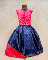 Pink And Navy Blue Dragonfly Embroidery With Corner Border Skirt Top