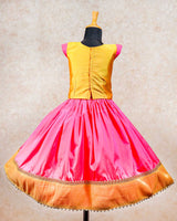 Pink And Golden Yellow ‘V’ Shape Hand Work Skirt And Top