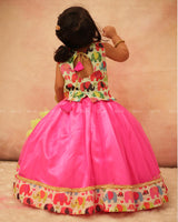 Light Green Elephant Printed Top and Pink Skirt With Dhupatta