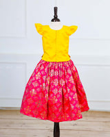 Yellow and Pink Rich Diamond Brocade Skirt and Top