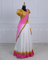 Pink and Yellow Half Saree