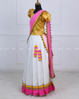Pink and Yellow Half Saree