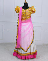 Pink and Yellow Half Saree
