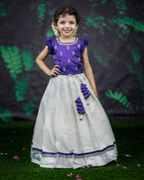 Purple and silver tissue combo pattupavada set