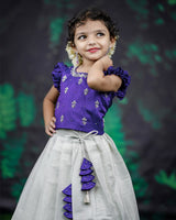 Purple and silver tissue combo pattupavada set