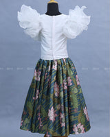 Lotus pool theme printed skirt with white designer top